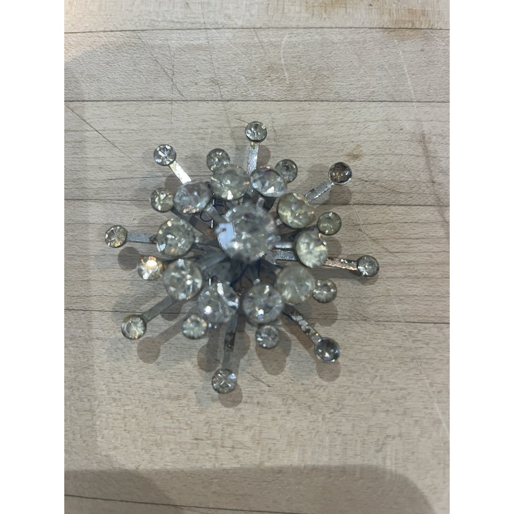 Antique Art Deco Rhinestone Flower Snowflake Brooch Pin Victorian Shabby Chic